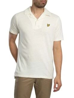 Lyle & Scott Linen Revere Collar Polo Shirt - Natural