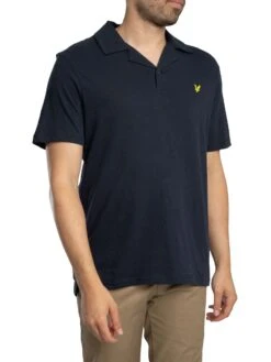 Lyle & Scott Linen Revere Collar Polo Shirt - Dark Navy -Standout Store 56056b