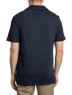 Lyle & Scott Linen Revere Collar Polo Shirt - Dark Navy -Standout Store 56056c