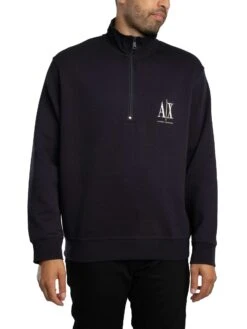 Armani Exchange Chest Logo 1/4 Zip Sweatshirt - Deep Navy