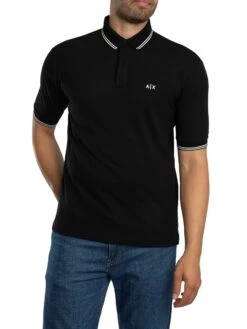 Armani Exchange Double Trim Logo Polo Shirt - Black