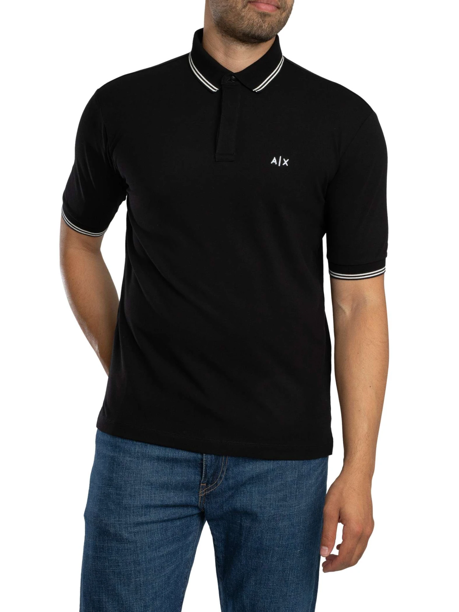 Armani Exchange Double Trim Logo Polo Shirt - Black Armani Exchange Double Trim Logo Polo Shirt - Black -Standout Store 56337a