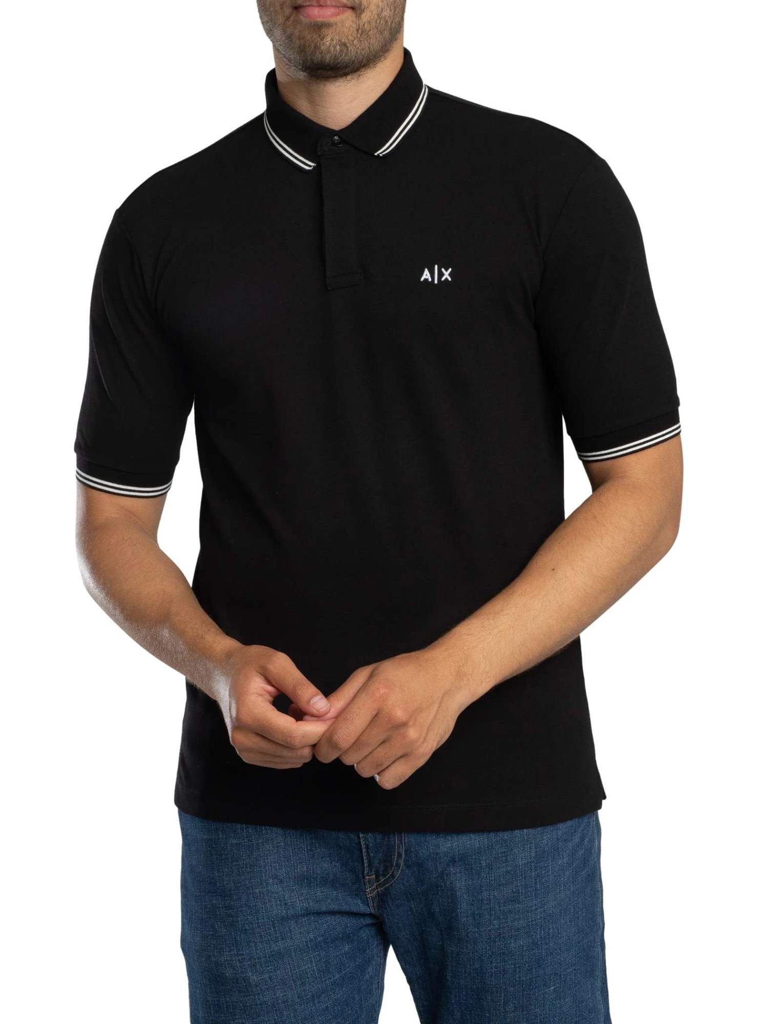 Armani Exchange Double Trim Logo Polo Shirt - Black Armani Exchange Double Trim Logo Polo Shirt - Black -Standout Store 56337b