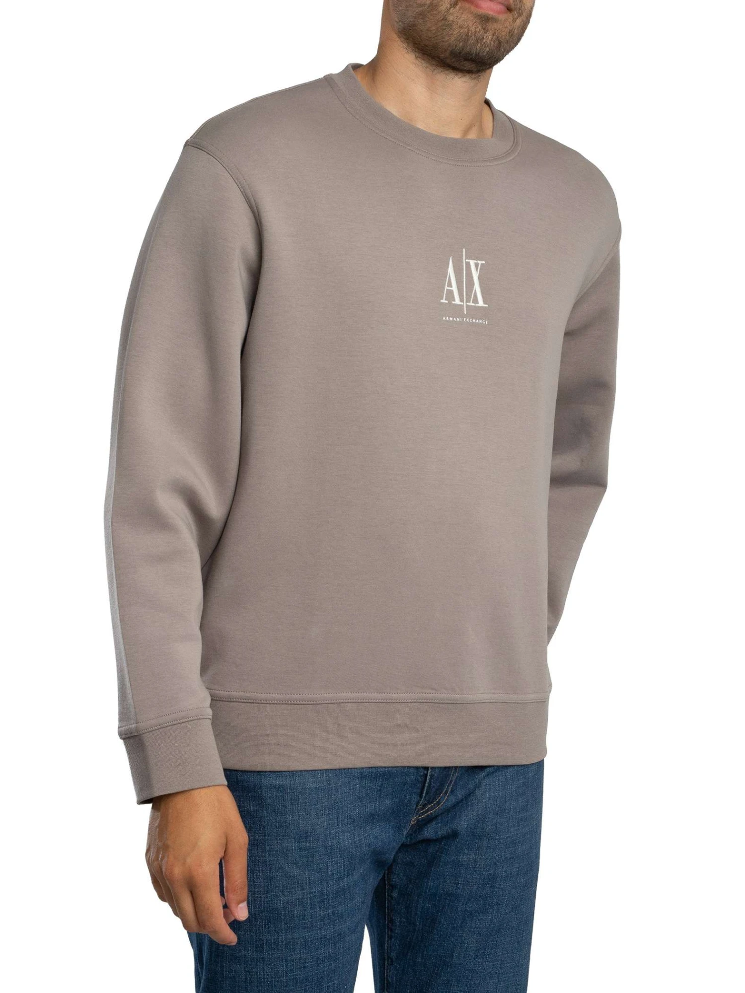 Armani Exchange Embroidered Centre Logo Sweatshirt - Driftwood Armani Exchange Embroidered Centre Logo Sweatshirt - Driftwood -Standout Store 56339b