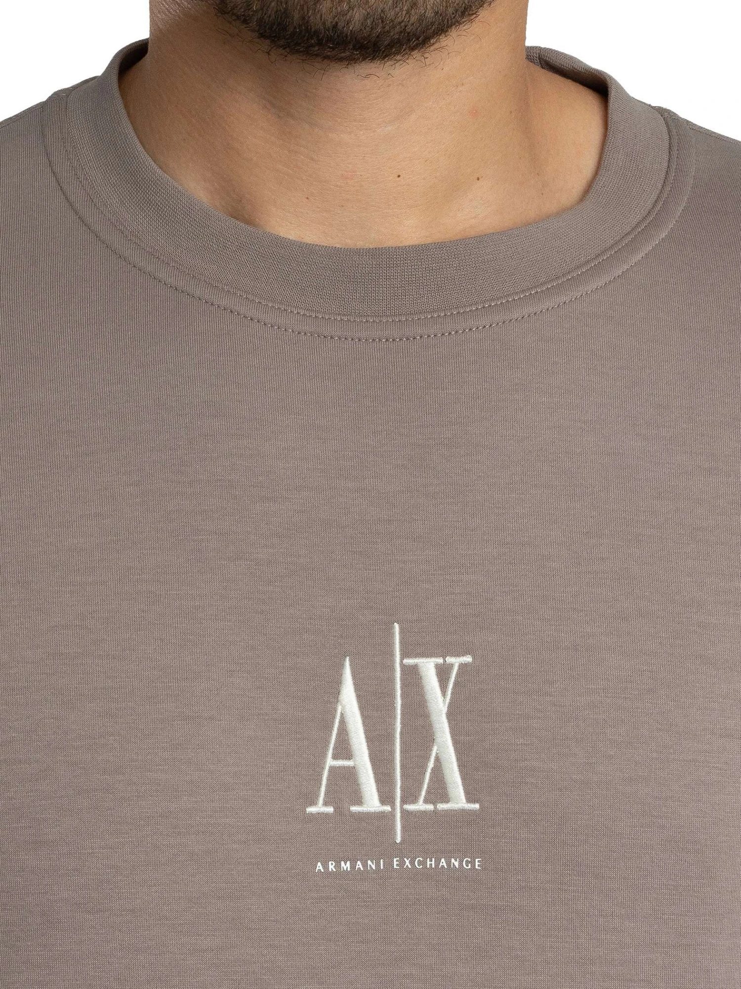 Armani Exchange Embroidered Centre Logo Sweatshirt - Driftwood Armani Exchange Embroidered Centre Logo Sweatshirt - Driftwood -Standout Store 56339d