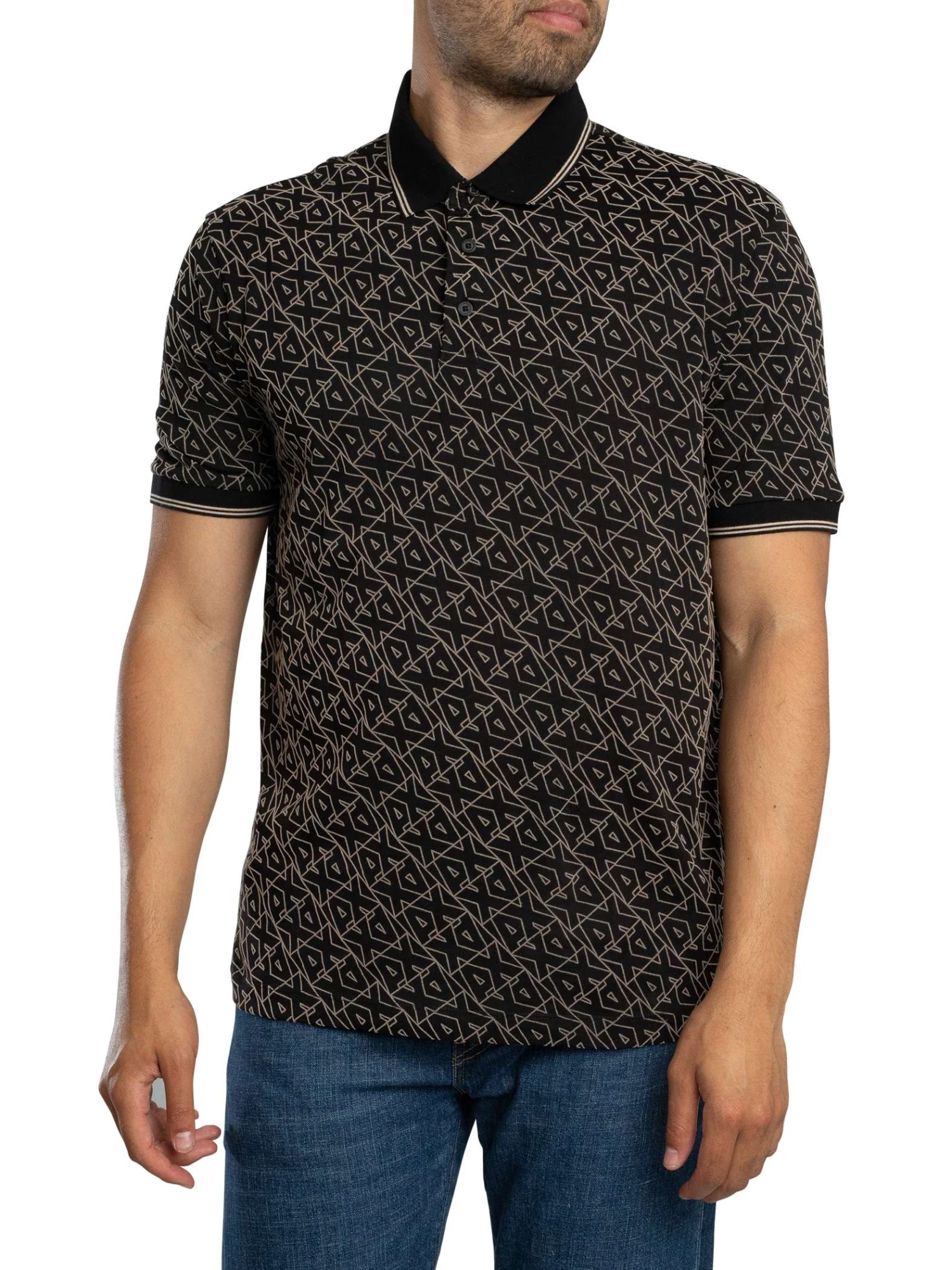 Armani Exchange Logo Pattern Polo Shirt - Black Armani Exchange Logo Pattern Polo Shirt - Black -Standout Store 56346a