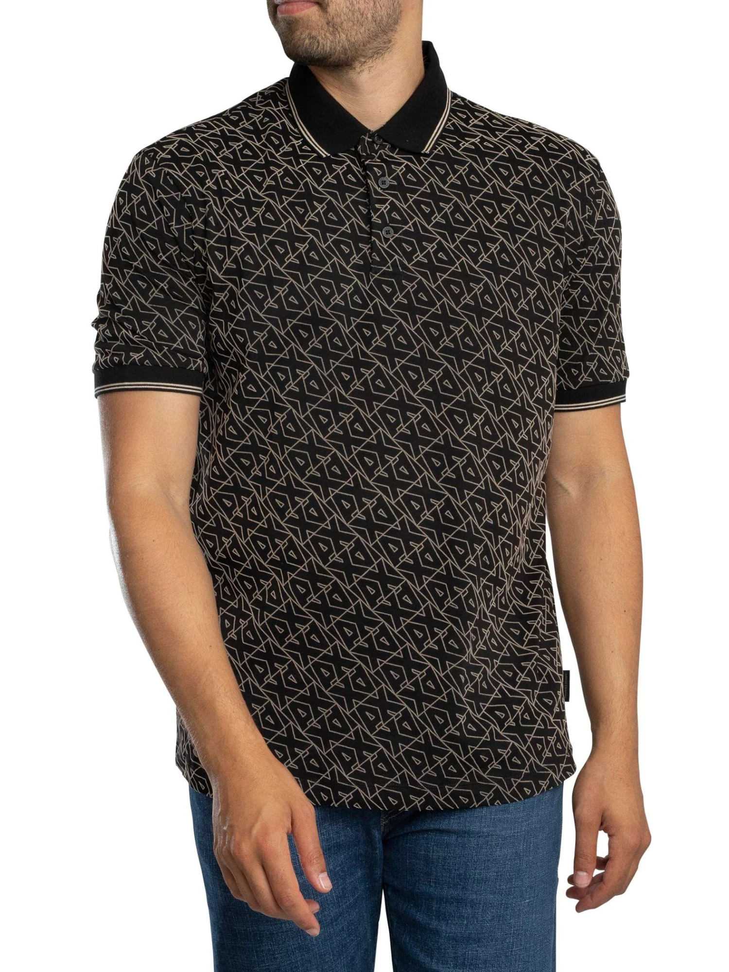 Armani Exchange Logo Pattern Polo Shirt - Black Armani Exchange Logo Pattern Polo Shirt - Black -Standout Store 56346b