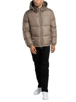 Armani Exchange Woven Down Hooded Jacket - Driftwood -Standout Store 56354i