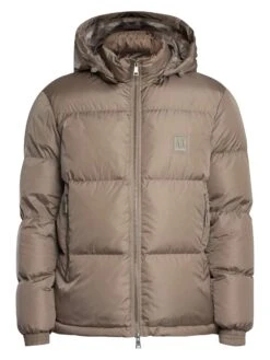 Armani Exchange Woven Down Hooded Jacket - Driftwood -Standout Store 56354j