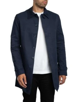 Trojan Paisley Trim Peached Cotton Mac Jacket - Navy
