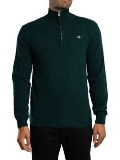 GANT Superfine Lambswool Half Zip Knit - Tartan Green