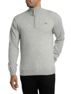 GANT Superfine Lambswool Half Zip Knit - Grey Melange