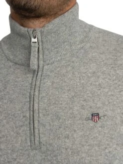 GANT Superfine Lambswool Half Zip Knit - Grey Melange -Standout Store 56722d