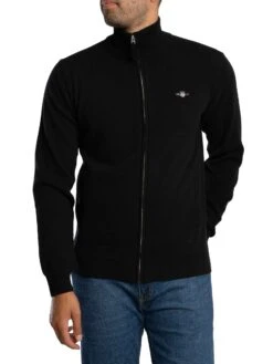 GANT Superfine Lambswool Zip Cardigan - Black