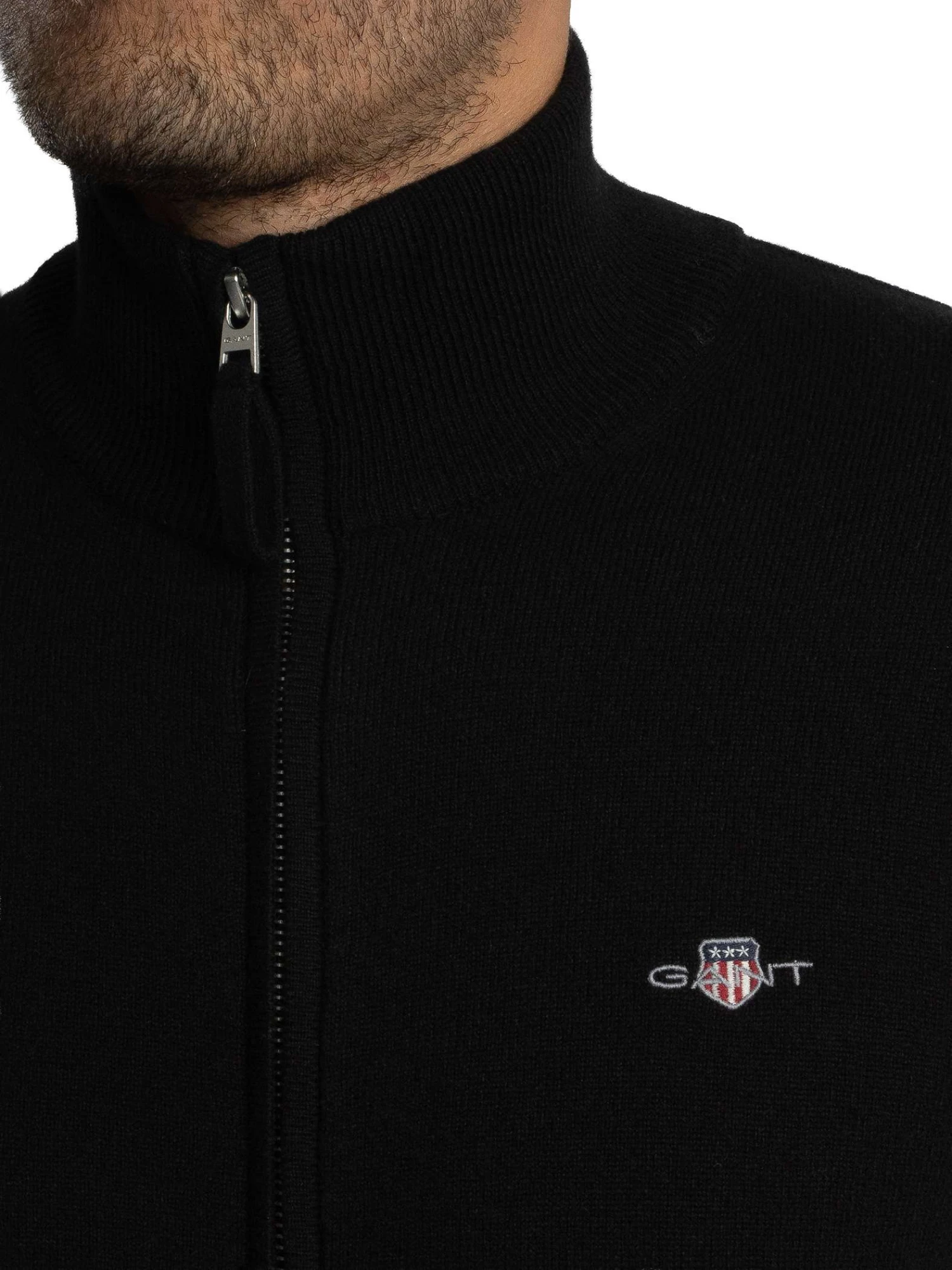GANT Superfine Lambswool Zip Cardigan - Black GANT Superfine Lambswool Zip Cardigan - Black -Standout Store 56724d