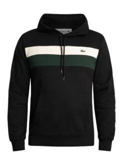 Lacoste Colour Block Fleece Pullover Hoodie - Black/White/Green -Standout Store 56735f