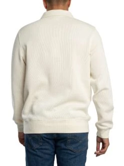 Lacoste Ribbed Cotton Polo Collar Sweatshirt - Ecru White -Standout Store 56738c