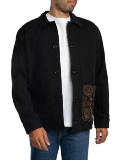 Pretty Green Parthian Pocket Overshirt - Black -Standout Store 56753b