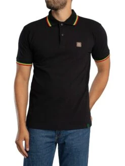 Trojan Three Colour Tipped Pique Polo Shirt - Black