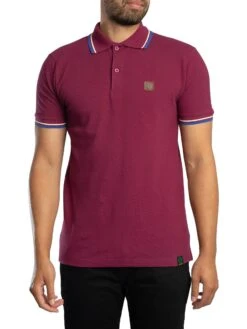Trojan Three Colour Tipped Pique Polo Shirt - Port