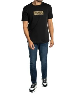 Armani Exchange Diagonal Logo Graphic T-Shirt - Black/Gold -Standout Store 57120e
