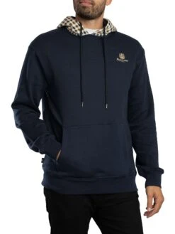 Aquascutum Icon Club Check Fleece Pullover Hoodie - Navy
