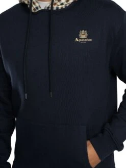 Aquascutum Icon Club Check Fleece Pullover Hoodie - Navy -Standout Store 57350d