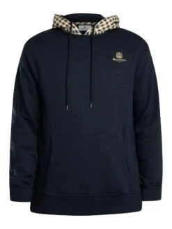 Aquascutum Icon Club Check Fleece Pullover Hoodie - Navy -Standout Store 57350f