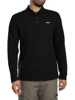 HUGO Donnolong Longsleeved Polo Shirt - Black