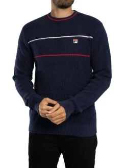 Fila Kallum Waffle Knitted Jumper - Navy/Gardenia/Red