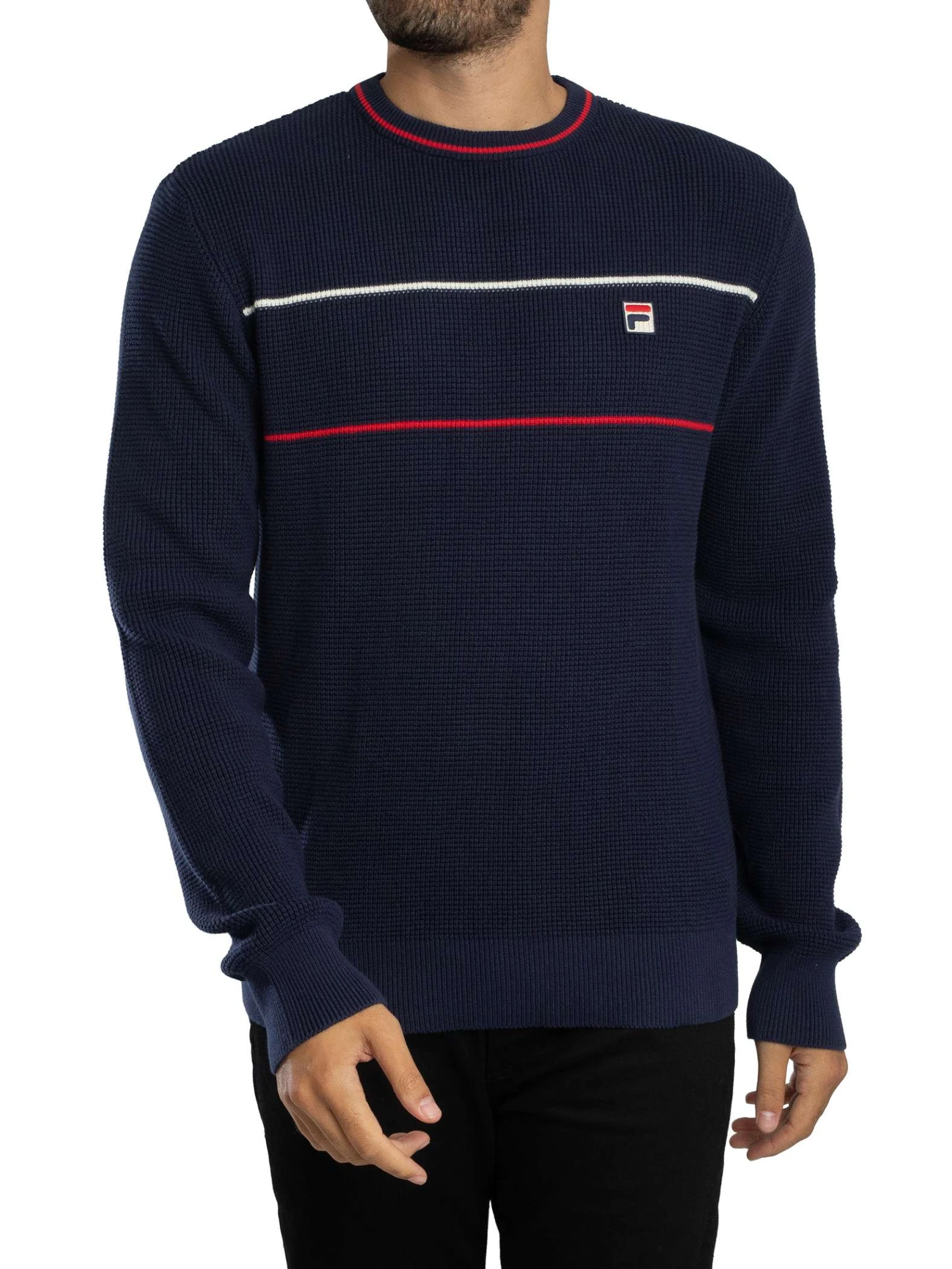 Fila Kallum Waffle Knitted Jumper - Navy/Gardenia/Red Fila Kallum Waffle Knitted Jumper - Navy/Gardenia/Red -Standout Store 57546b