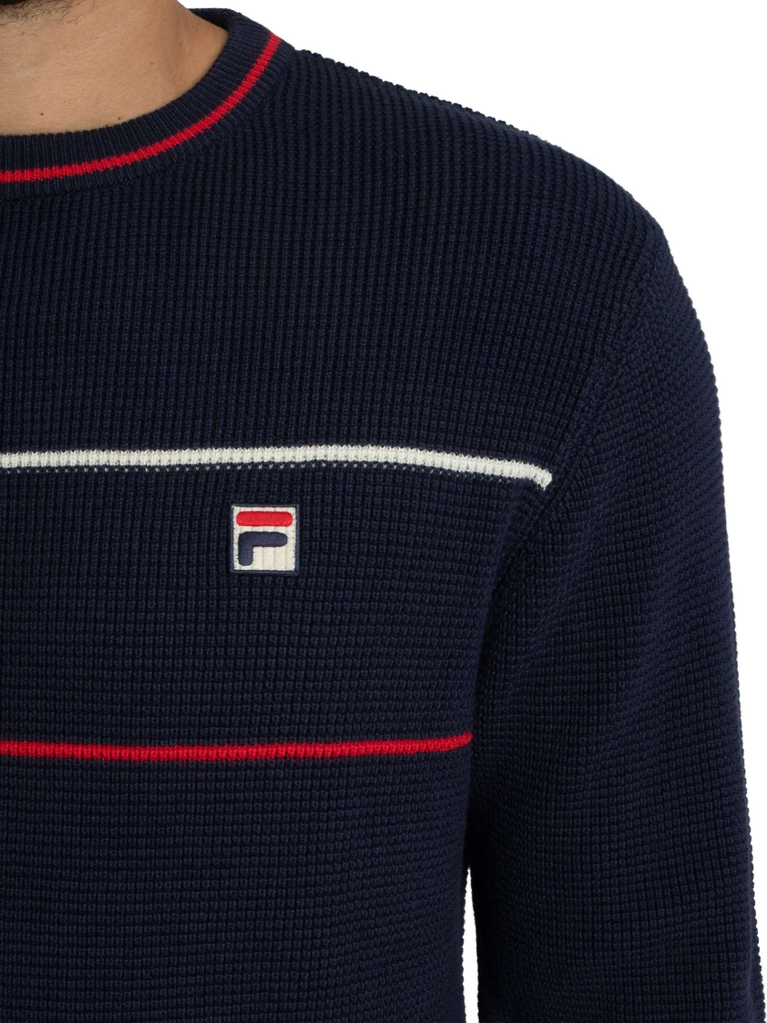 Fila Kallum Waffle Knitted Jumper - Navy/Gardenia/Red Fila Kallum Waffle Knitted Jumper - Navy/Gardenia/Red -Standout Store 57546d