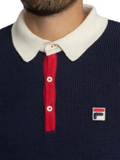 Fila Nowell Waffle Knitted Longsleeved Polo Shirt - Navy/Gardenia/Red -Standout Store 57552d