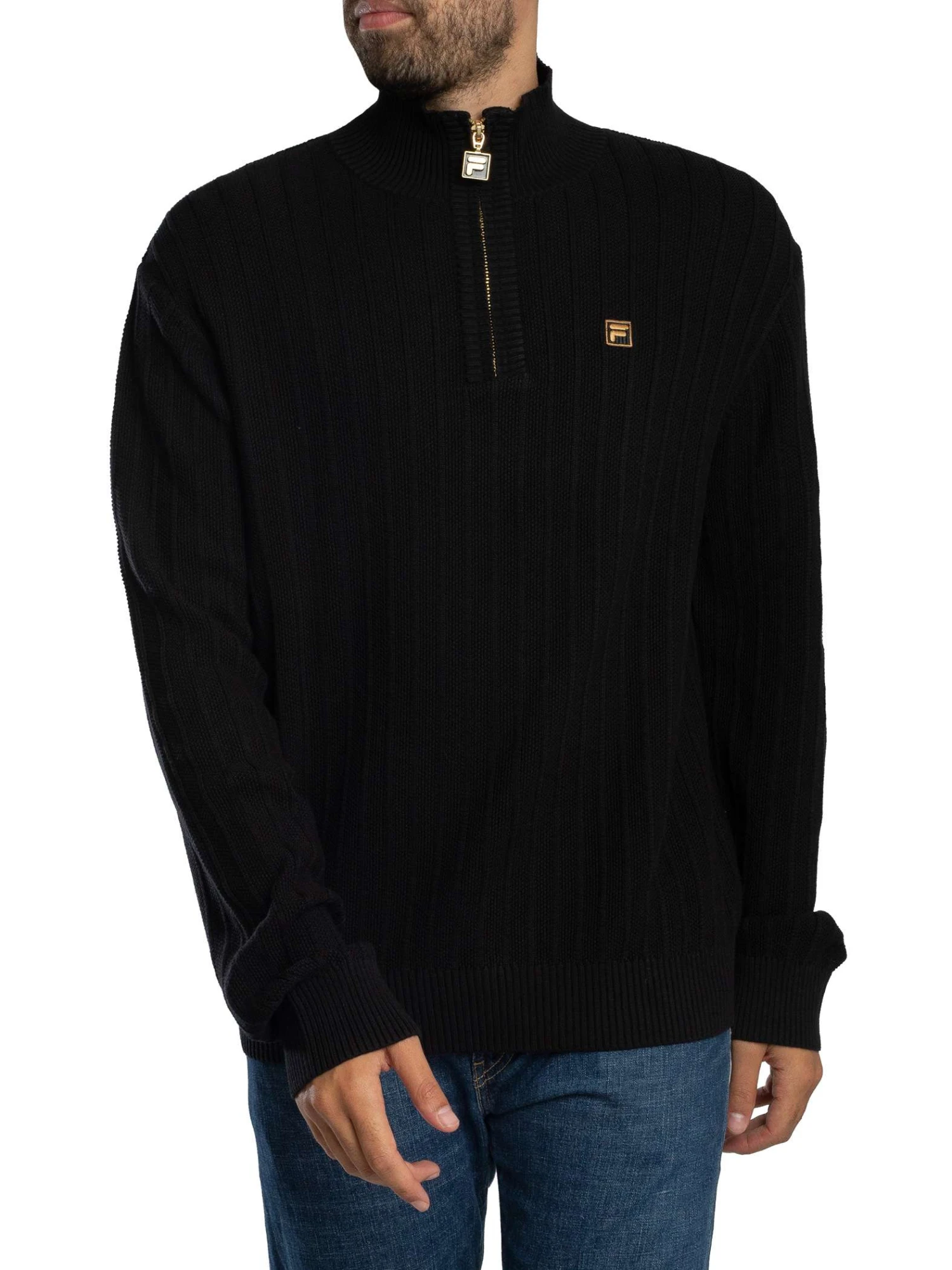 Fila Stevie 1/4 Zip Funnel Neck Knit - Black Fila Stevie 1/4 Zip Funnel Neck Knit - Black -Standout Store 57558b