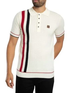 Trojan Knit Panel Polo Shirt - Ecru