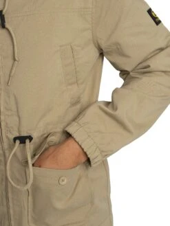 Trojan Twill Badged Parka Jacket - Stone -Standout Store 57693d