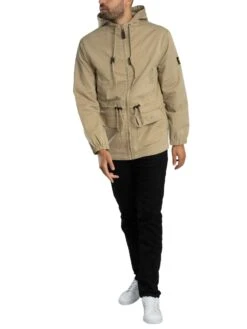 Trojan Twill Badged Parka Jacket - Stone -Standout Store 57693f